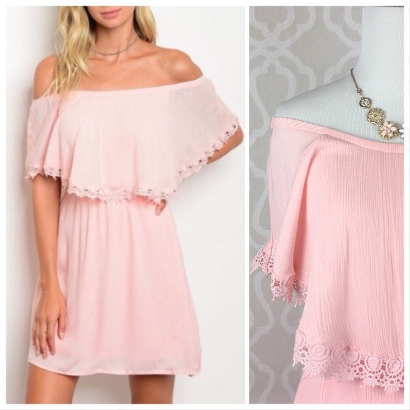 littlegypsie Dresses & Skirts - *CLEARANCE* Pink Rose Off Shoulder Mini Dress